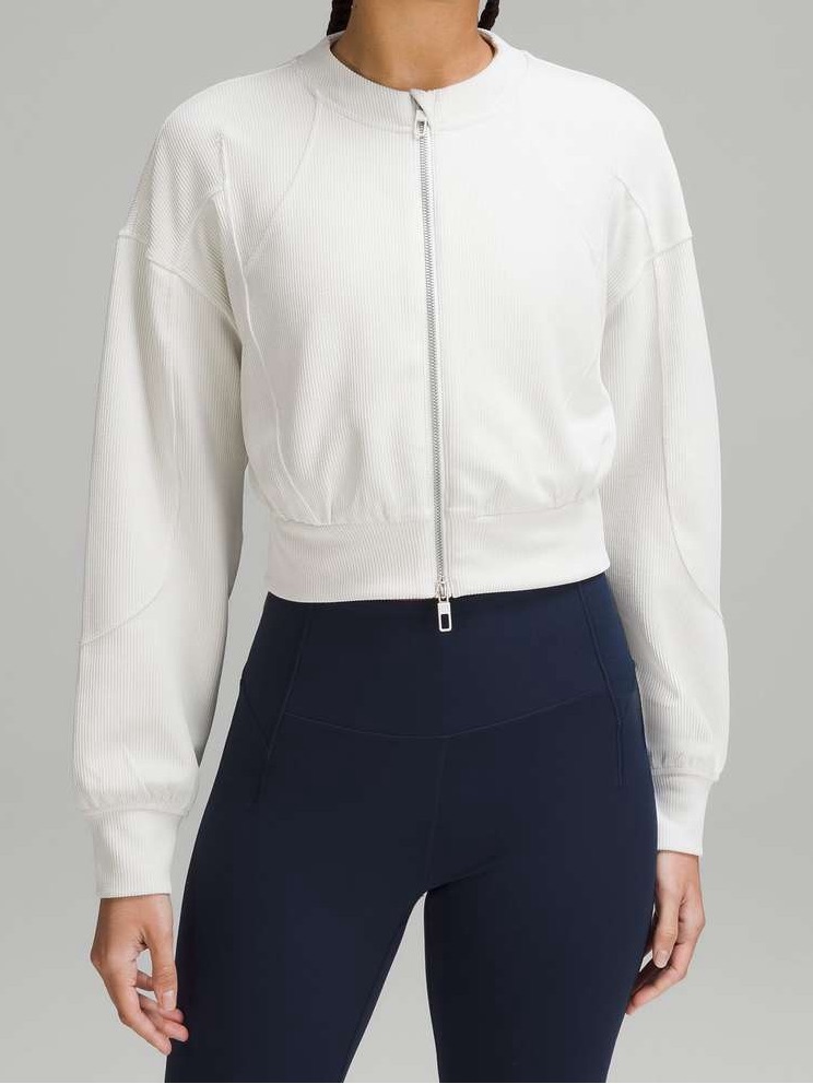 Lululemon Ribbed Softstreme Cropped Jacket Bone White Cream Size 2 Coat